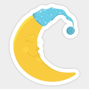 Sleeping Moon, Yellow Moon, Cute Moon, Nightcap Sticker